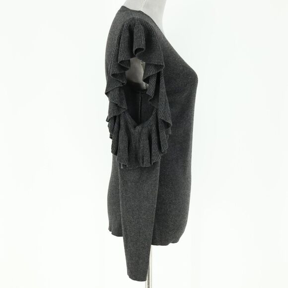 Max Studio Sweater Womens Medium Dark Gray Knit Ruffle Sleeves Cold Shoulder - Picture 5 of 12
